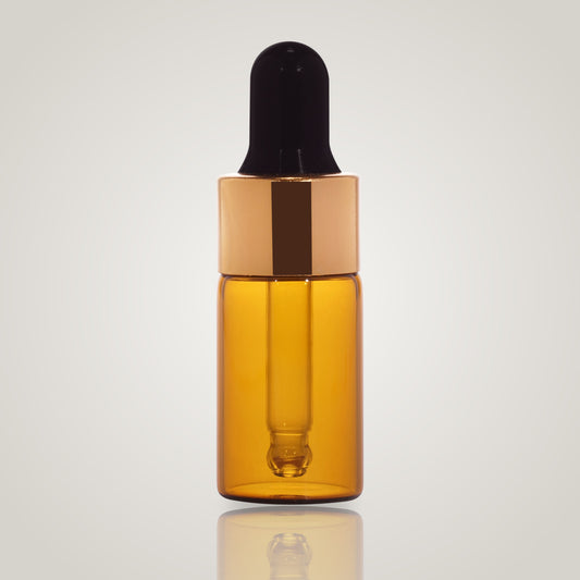 3ml amber borosilicate glass dropper vial with gold collar and black teat