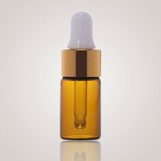 3ml amber borosilicate glass dropper vial with gold collar and white teat
