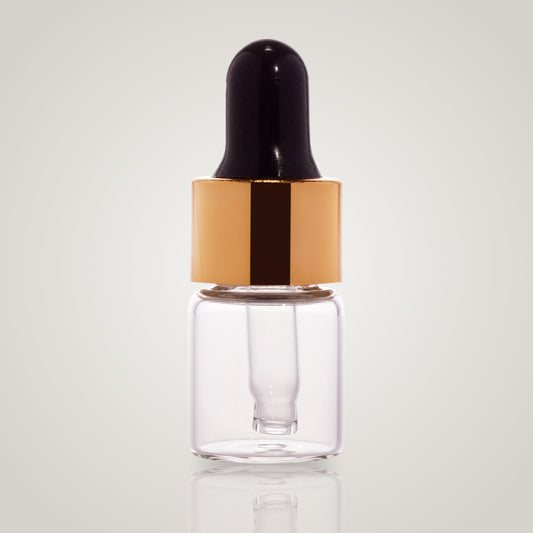2ml clear glass dropper vial with gold collar and black teat