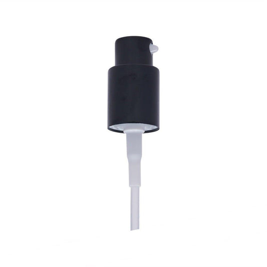 18mm black plastic spray pump for cosmetic glass bottles, isolated on white background