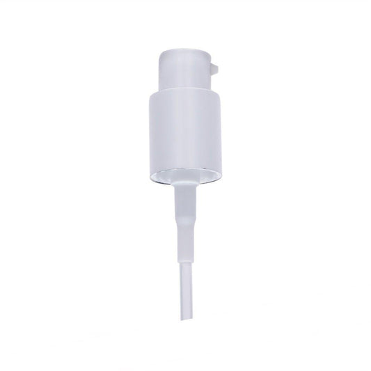 White 18mm spray pump for cosmetic glass bottle on plain background