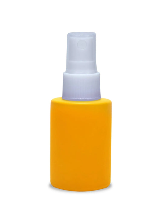 30ml yellow flat neck painted glass spray bottle with plastic pump for cosmetics