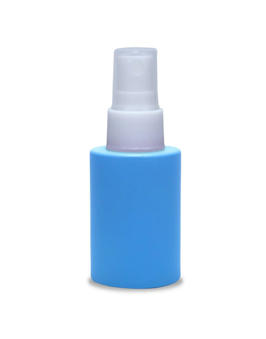 30ml blue painted glass spray bottle with flat neck and clear pump, cosmetic packaging