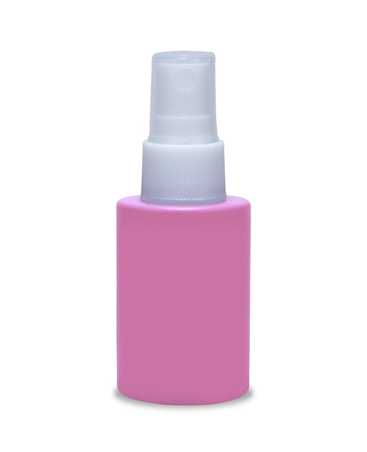 Pink 30ml flat neck painted glass spray bottle with white plastic pump