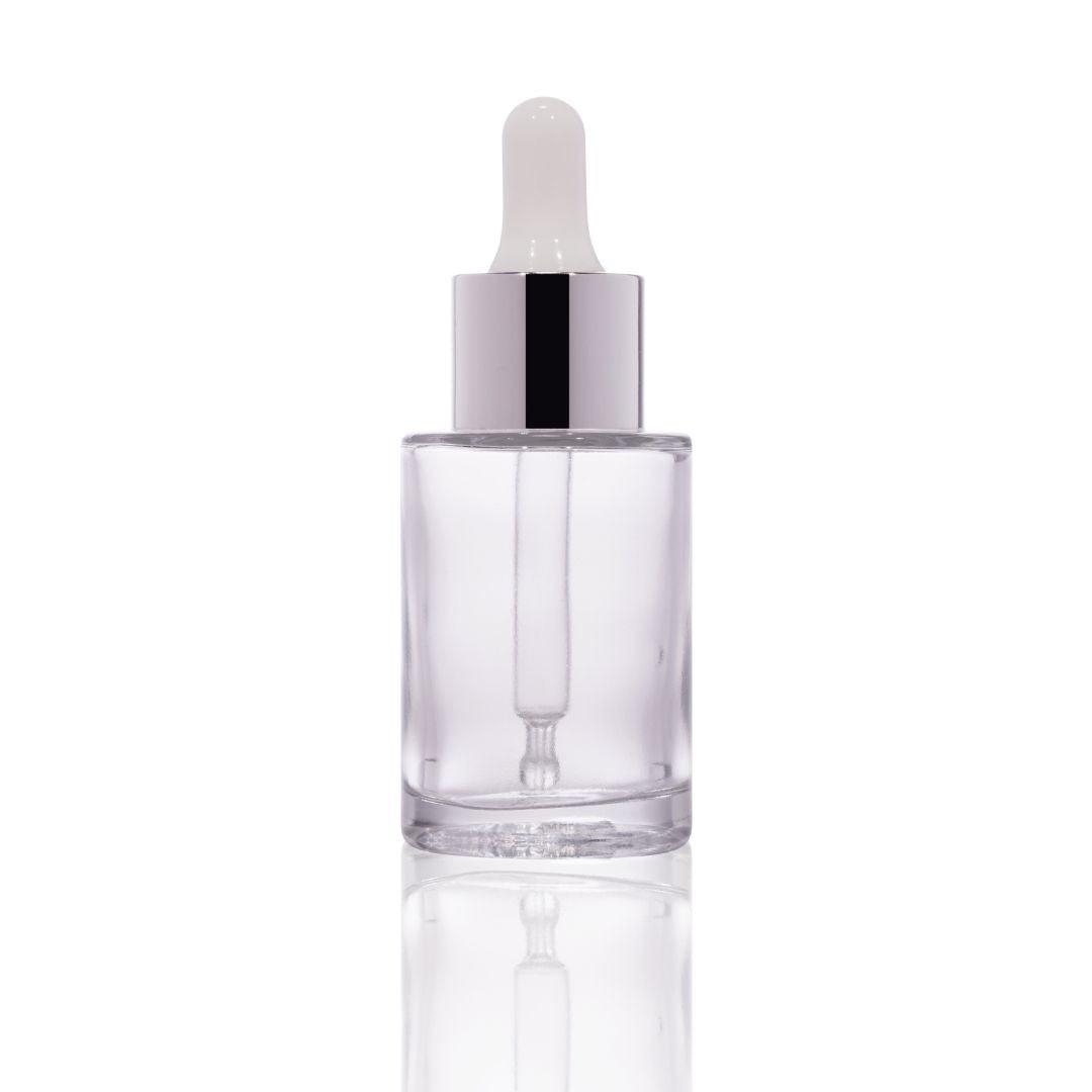 20mm Flat Neck Imported Empty 30ml Clear Round Glass Dropper Bottle - Rentra S.P.A™