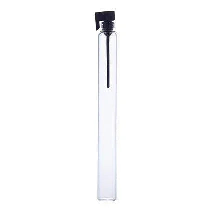 Clear borosilicate glass vial with black dip stick, ideal for cosmetic sample packaging.