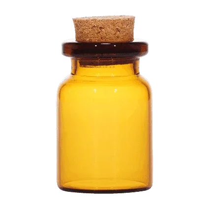 Amber borosilicate glass vial with natural cork stopper for cosmetic packaging
