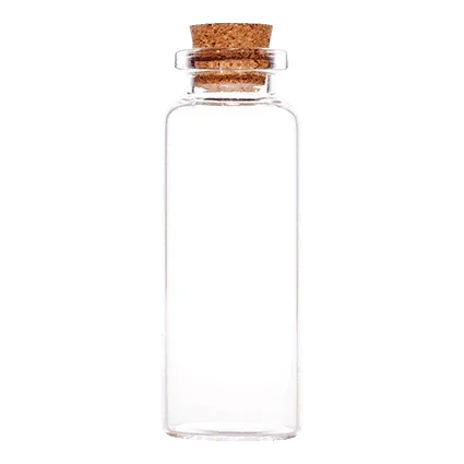 Clear borosilicate glass vial with natural cork stopper for cosmetic packaging