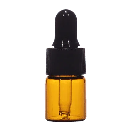 Amber glass dropper bottle with black cap for cosmetic packaging